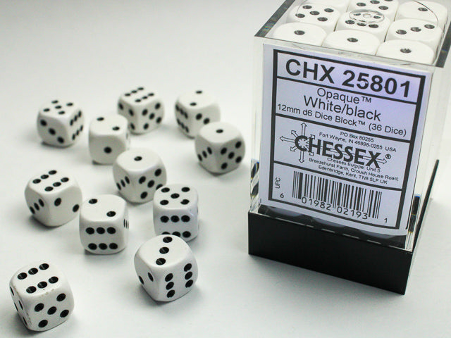 CHX25801 Opaque White/black 12mm (36) | Grognard Games