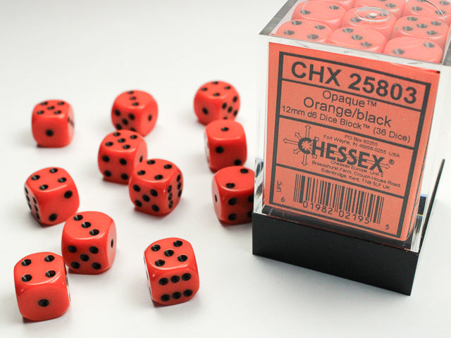 CHX25803 Opaque Orange/black 12mm (36) | Grognard Games