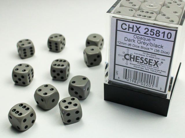 CHX25810 Opaque Dark Grey/black 12mm (36) | Grognard Games