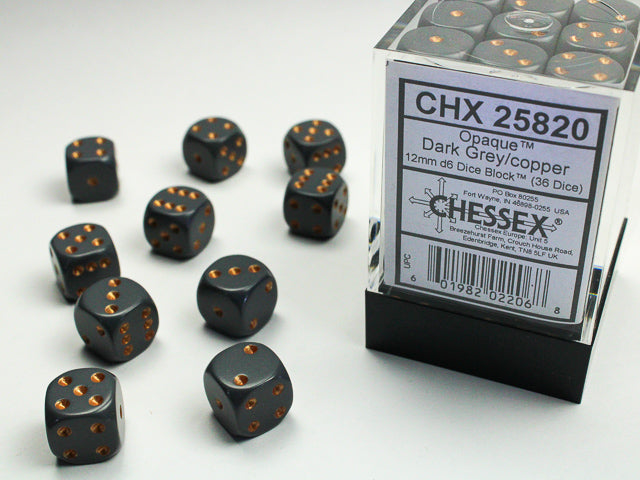 CHX25820 Opaque Dark Grey/copper 12mm (36) | Grognard Games