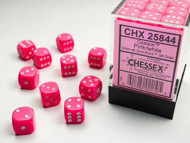 CHX25844 Opaque Pink/white 12mm (36) | Grognard Games