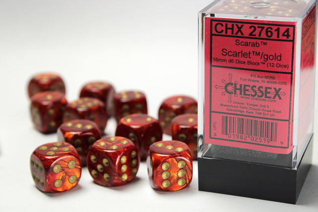 CHX27614 Scarab scarlet/gold 16mm (12) | Grognard Games