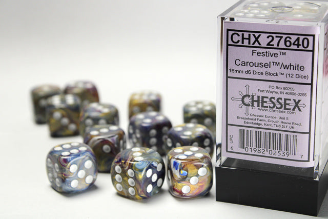 CHX27640 Festive Carousel/white 12 D6 Dice set | Grognard Games