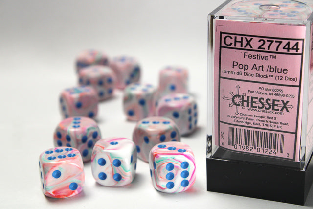 CHX27744 Festive Pop Art/blue 16mm (12) | Grognard Games