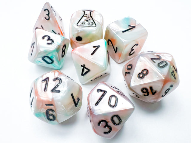 Chessex Lustrous Sea Shell/black Luminary Polyhedral 7-Dice Set (with bonus die) | Grognard Games