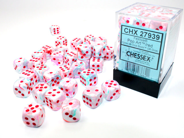 CHX27853 Festive Pop Art/red (36 dice) | Grognard Games