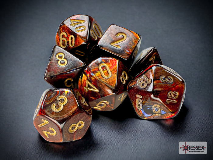 CHX20419 Mini Polyhedral 7-Die Set: Scarab Blue Blood/gold 7-Die Set | Grognard Games