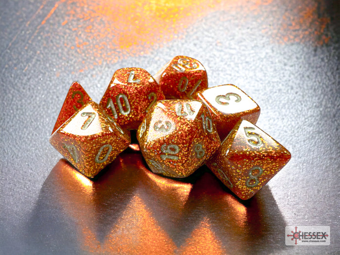 CHX20503 Mini Polyhedral 7-Die Set: Glitter Gold/silver 7-Die Set | Grognard Games