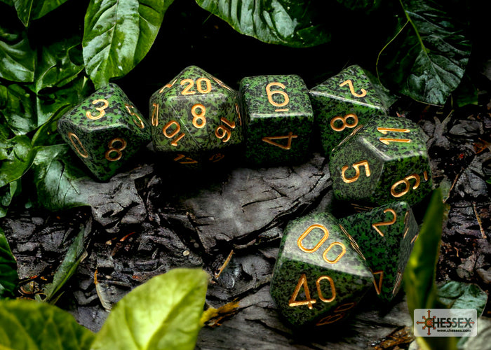 CHX25335 Speckled Golden Recon Polyhedral 7-Dice Set | Grognard Games