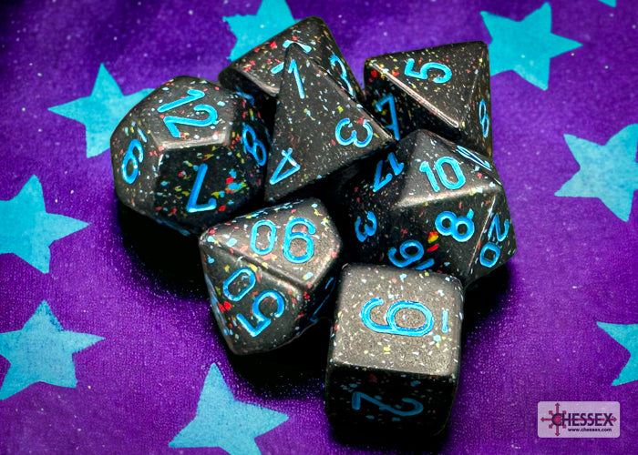 CHX25338 Speckled Blue Stars Polyhedral 7 Dice set | Grognard Games