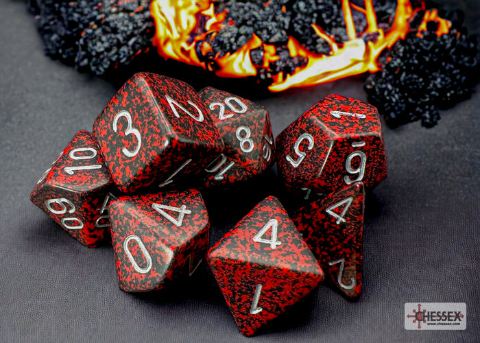 CHX25344 Speckled Silver Volcano Polyhedral 7-Dice Set | Grognard Games