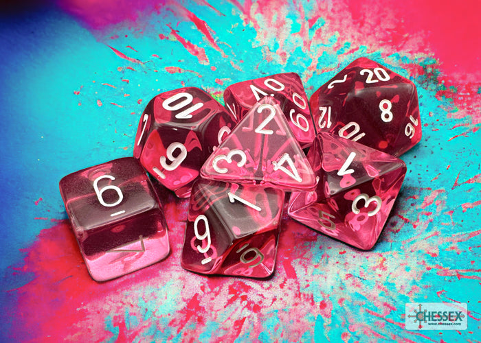 CHX23084 Translucent Pink/white Polyhedral 7-Dice Set | Grognard Games