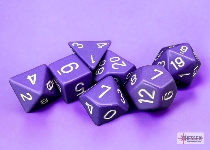 CHX25407 Opaque Purple/white Polyhedral 7-Dice Set | Grognard Games