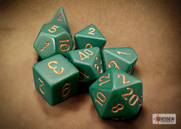 CHX25415 Opaque Dusty Green/copper Polyhedral 7-Dice Set | Grognard Games