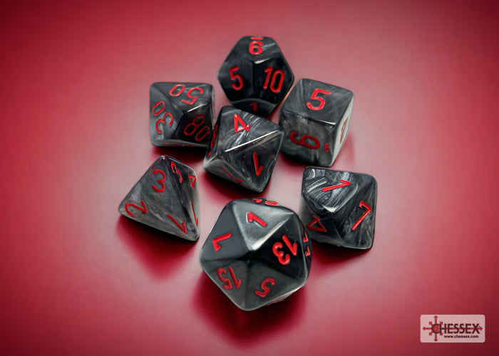 CHX27478 Velvet Black/red Polyhedral 7-Dice Set | Grognard Games