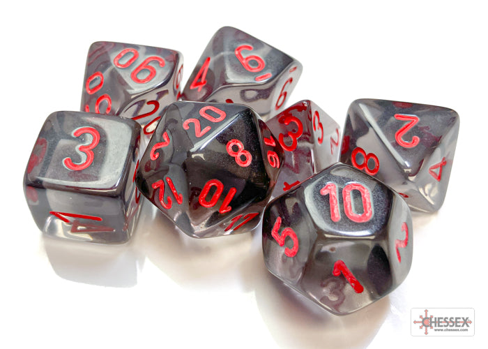CHX23088 Translucent Smoke/Red Polyhedral 7-Die Set | Grognard Games