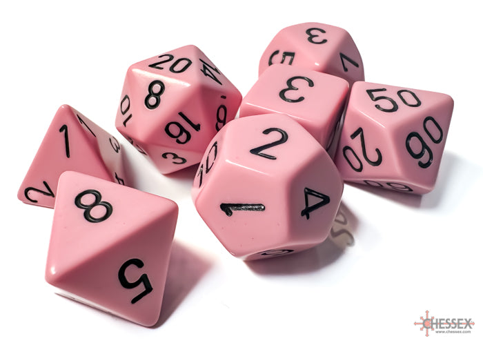 CHX25464 Opaque Pink/black Polyhedral 7 Dice Set | Grognard Games