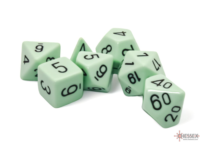 CHX25465 Opaque Pastel Green/black Polyhedral 7 Dice Set | Grognard Games