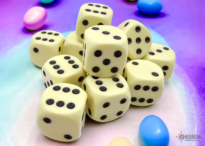CHX25662 Opaque Pastel Yellow/black 16mm d6 Dice Block (12 dice) | Grognard Games