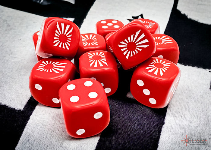 Chessex - Japan War Dice Opaque Red/white 16mm d6 Dice Block (12 dice) | Grognard Games