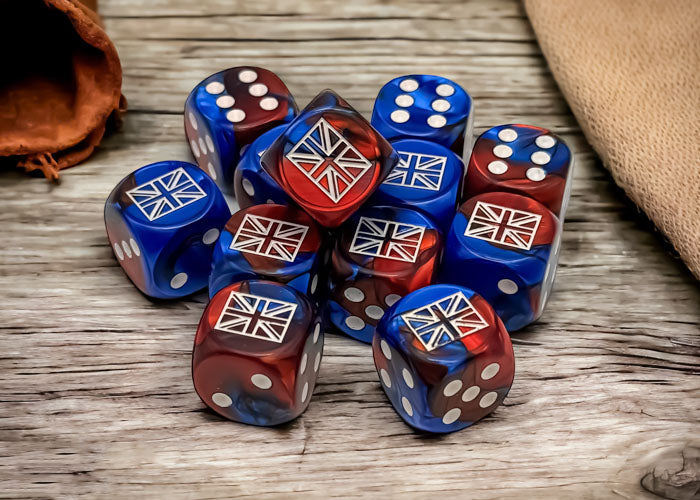 Chessex - Great Britain War Dice Gemini Blue-Red/white 16mm d6 Dice Block (12 dice) | Grognard Games