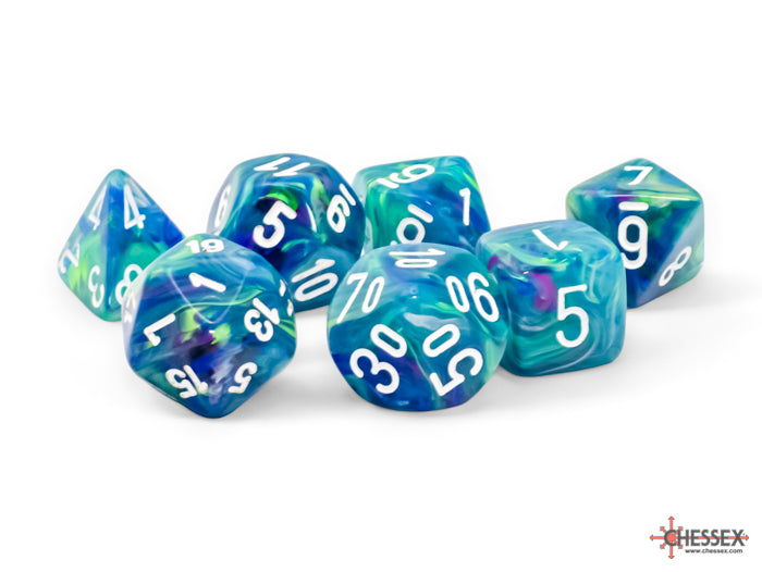 CHX 22546 Festive Mega-hedral Waterlily/white 7-Die set | Grognard Games