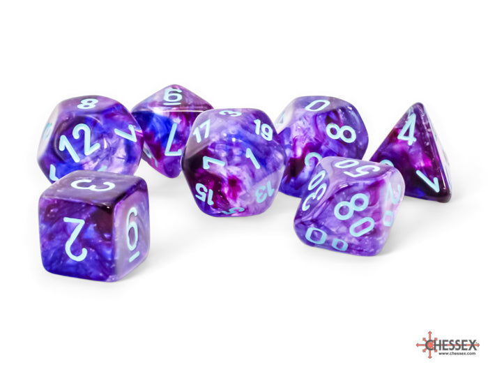 CHX 22557 Nebula Mega-hedral Nocturnal/turquoise Luminary 7-Die Set | Grognard Games