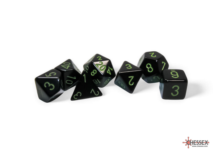 CHX25458 Opaque Black/green Polyhedral 7 Dice Set | Grognard Games