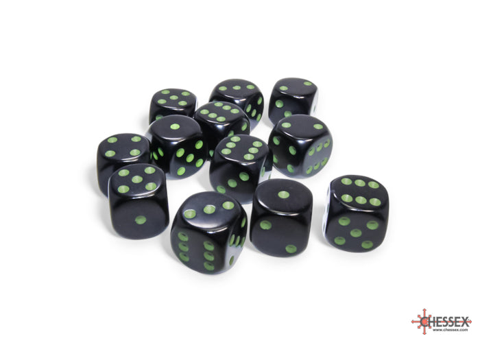CHX25658 Opaque Black/green 16mm d6 | Grognard Games
