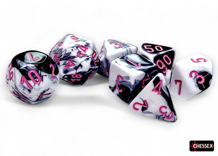 CHX26469 Chessex 7-set Gemini Black-White/Pink | Grognard Games