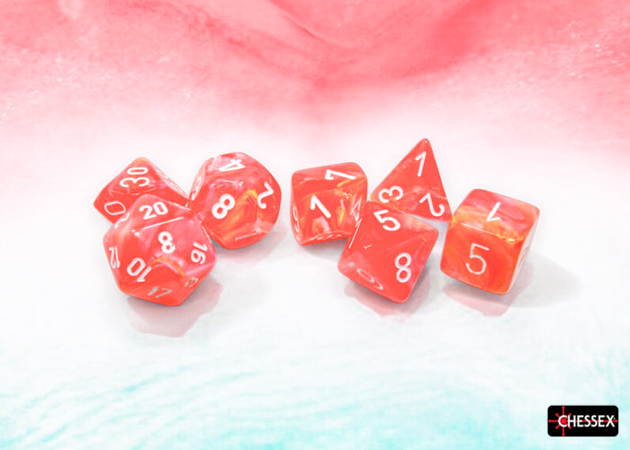 CHX27553 Festive polyhedral Dahlia/white Luminary Dice | Grognard Games
