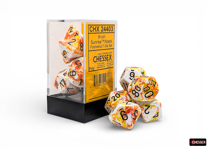 CHX24403 Brush Sunrise/black Polyhedral 7 die set | Grognard Games