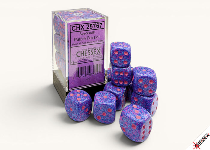 Chessex 16mm D6 Speckled Purple Passion (12 Dice) | Grognard Games