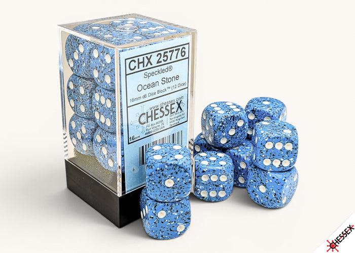 Chessex 16mm D6 Speckled Ocean Stone (12 Dice) | Grognard Games