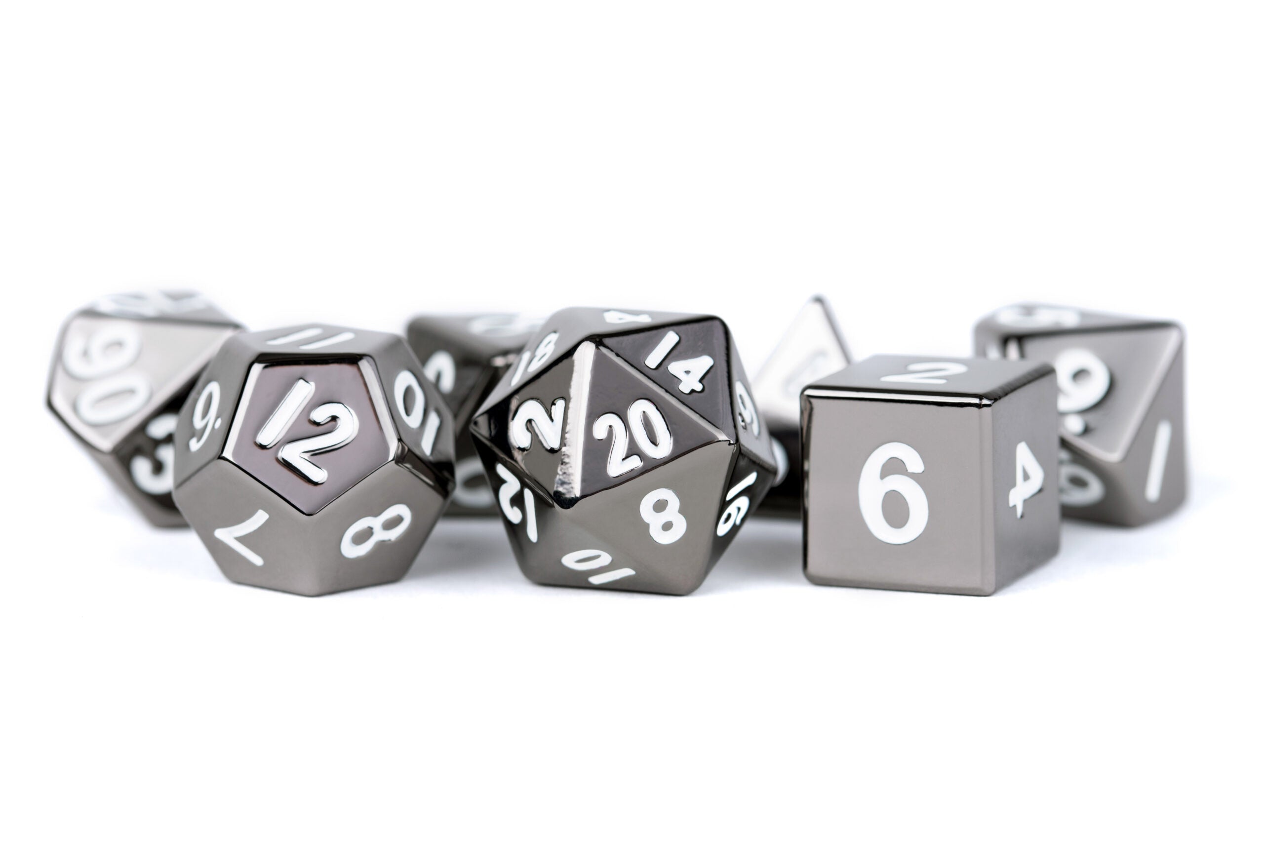 Metallic Dice Games Sterling Gray 16mm Polyhedral Dice Set | Grognard Games