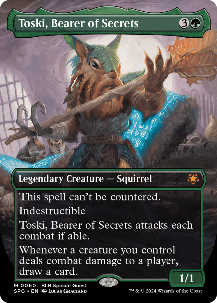 Toski, Bearer of Secrets (Borderless) [Bloomburrow Special Guests] | Grognard Games