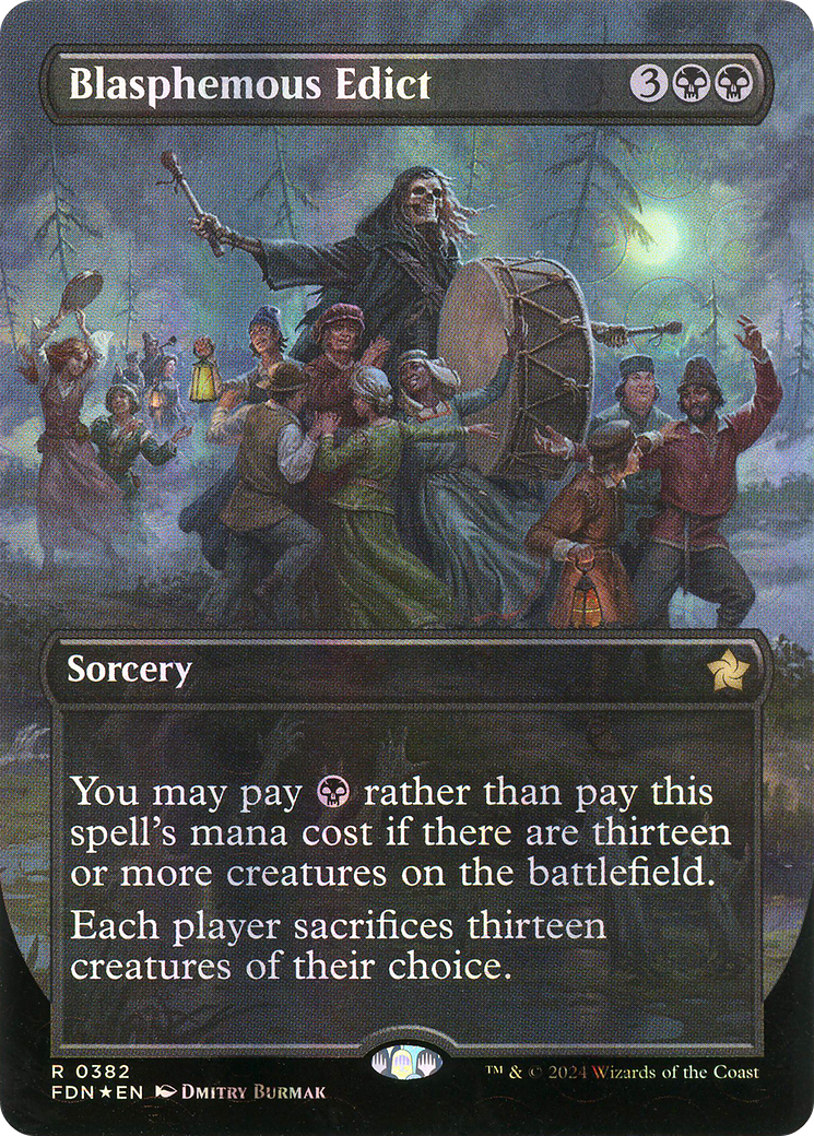 Blasphemous Edict (Borderless) (Mana Foil) [Foundations] | Grognard Games