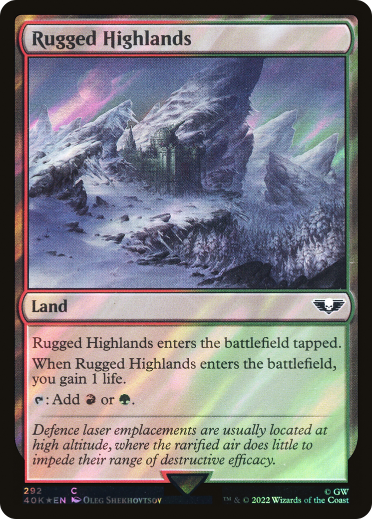Rugged Highlands (Surge Foil) [Universes Beyond: Warhammer 40,000] | Grognard Games