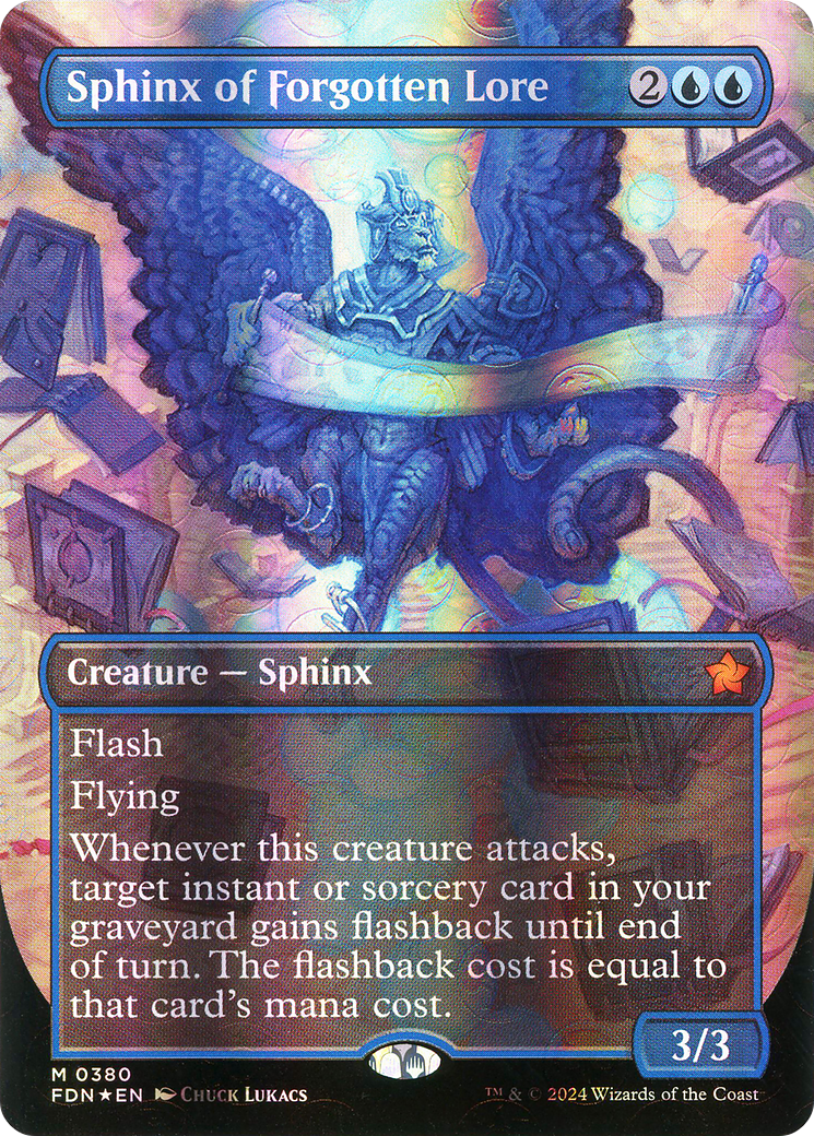 Sphinx of Forgotten Lore (Borderless) (Mana Foil) [Foundations] | Grognard Games