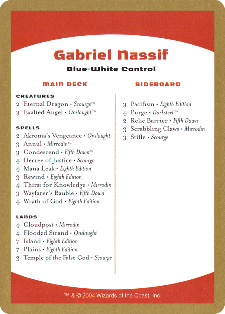 Gabriel Nassif Decklist [World Championship Decks 2004] | Grognard Games