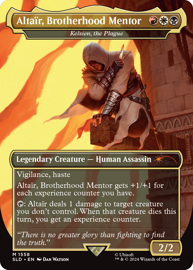 Kelsien, the Plague (SLD-1558) - Secret Lair Drop / Altaïr, Brotherhood Mentor (Borderless) Foil | Grognard Games