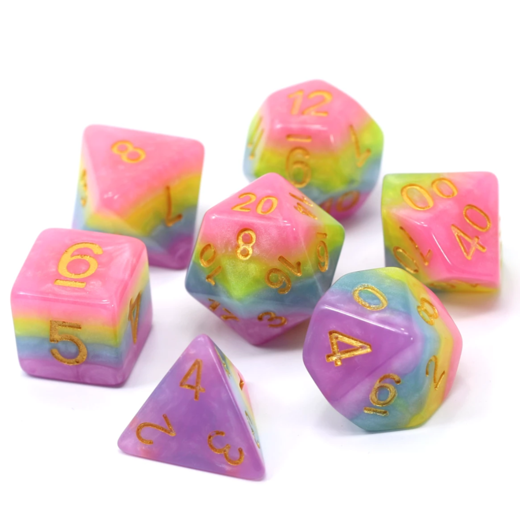 7pc RPG Set - Princess Unicorn Bubblegum | Grognard Games