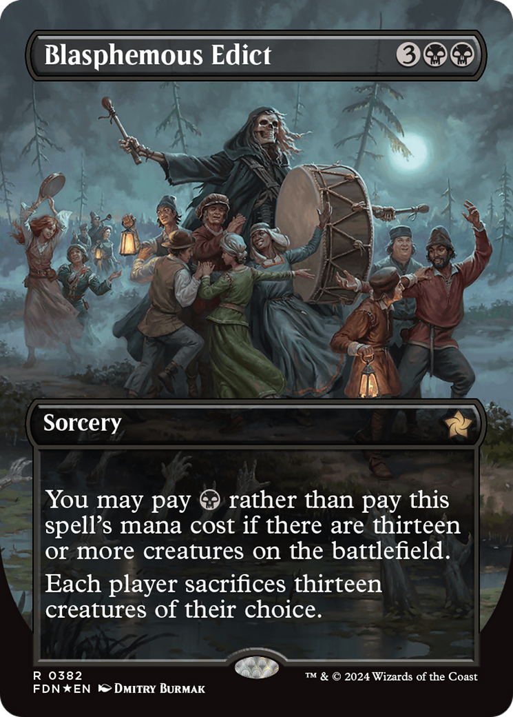 Blasphemous Edict (Borderless) (Mana Foil) [Foundations] | Grognard Games