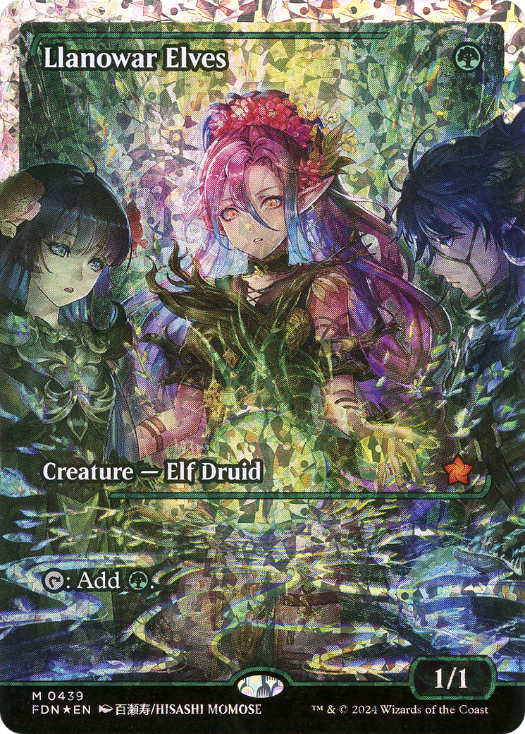 Llanowar Elves (Showcase) (Fracture Foil) (Japanese) [Foundations] | Grognard Games