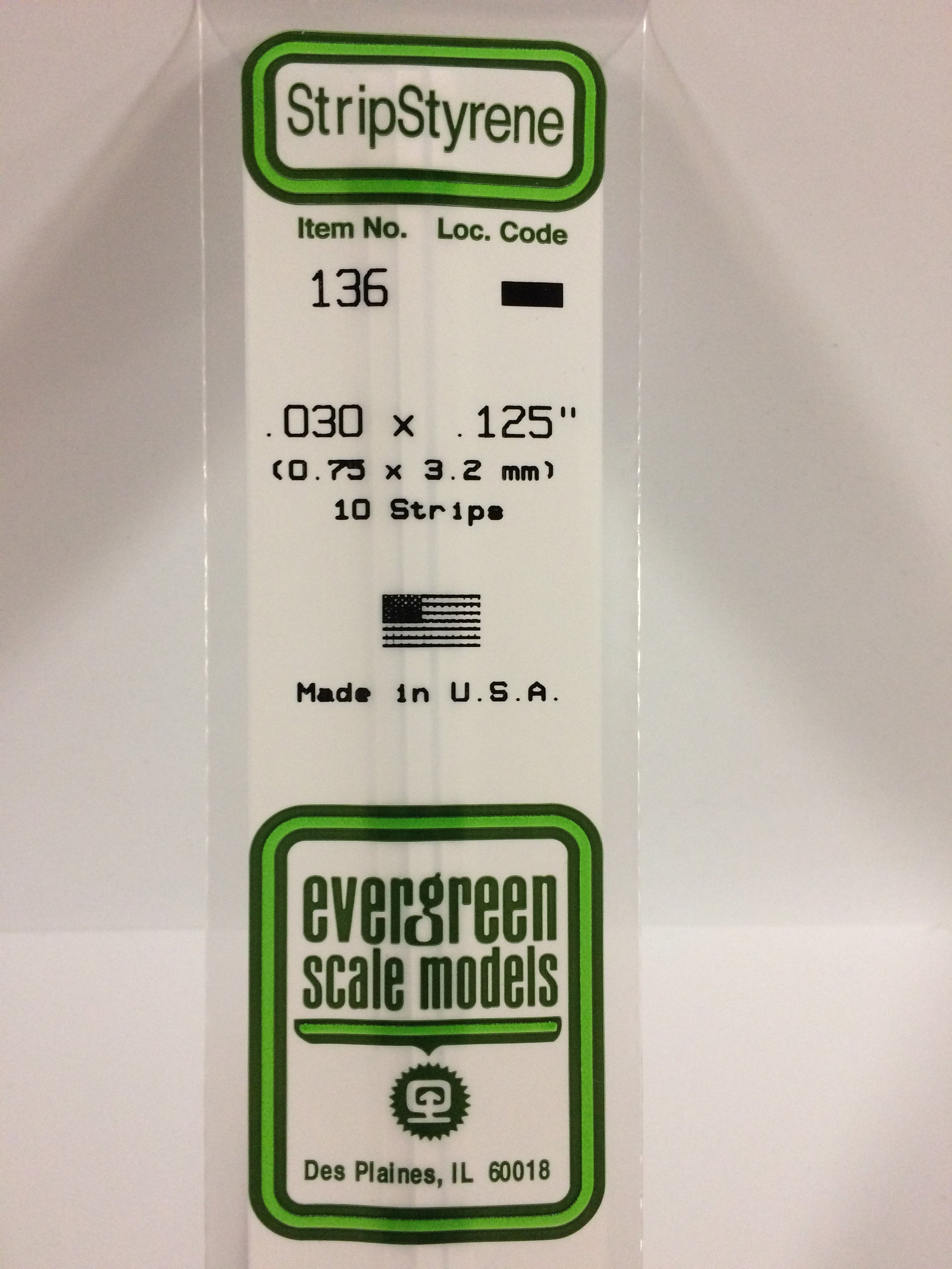 Evergreen Scale Models 136 - .030" X .125" OPAQUE WHITE POLYSTYRENE STRIP | Grognard Games