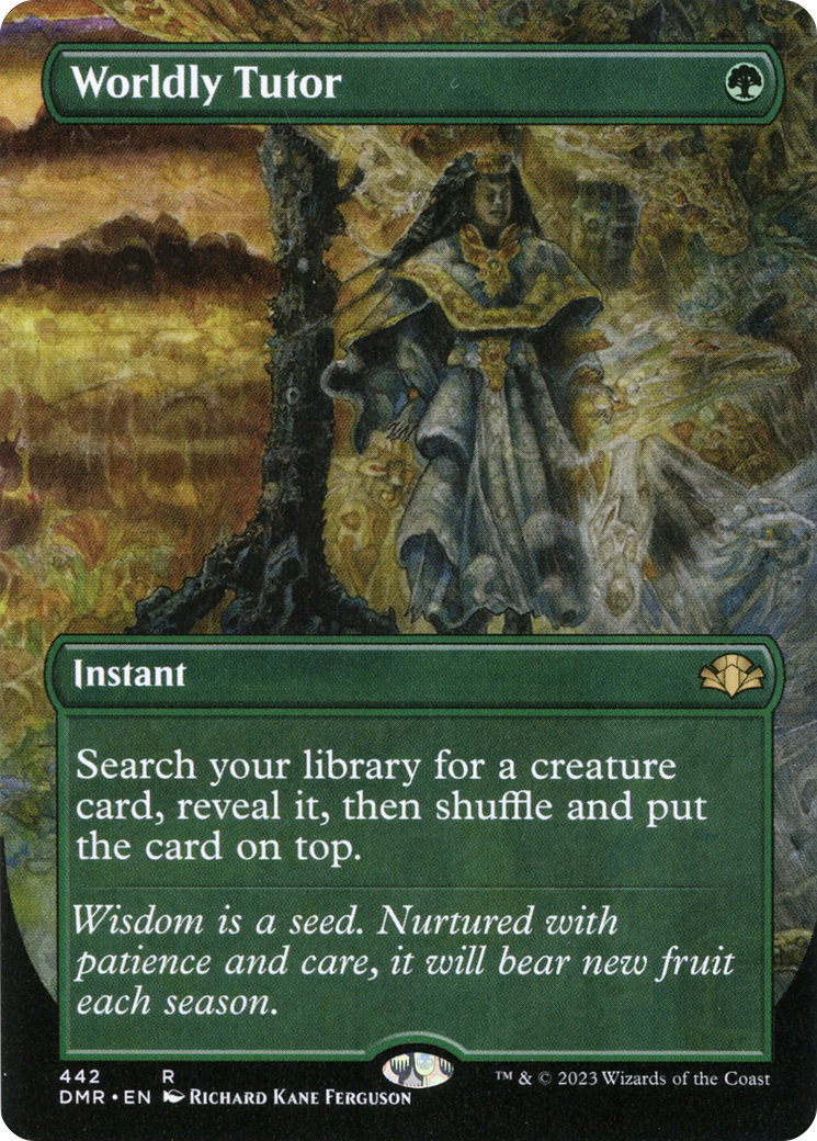 Worldly Tutor (Borderless Alternate Art) [Dominaria Remastered] | Grognard Games