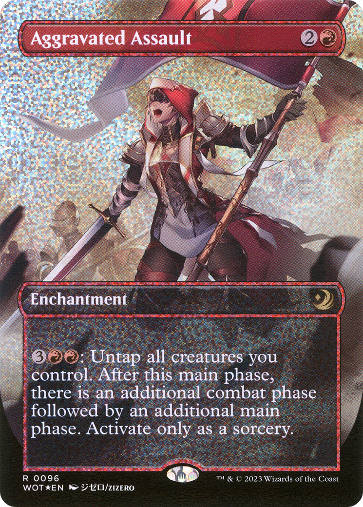 Aggravated Assault (Anime Borderless) (Confetti Foil) [Wilds of Eldraine: Enchanting Tales] | Grognard Games