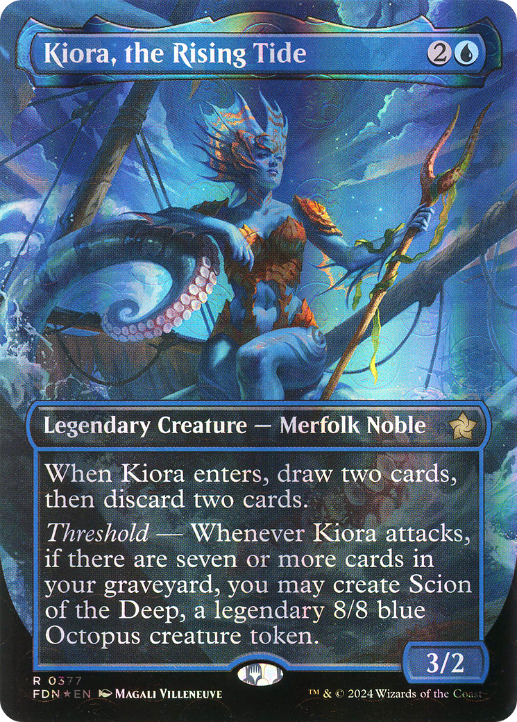 Kiora, the Rising Tide (Borderless) (Mana Foil) [Foundations] | Grognard Games