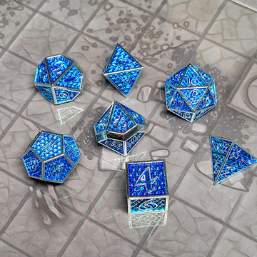 Forged Gaming Dragon Scale Ice Dragon Set of 7 Metal Dice | Grognard Games