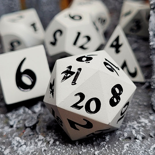 Forged Signature Monochrome Black Metal RPG Dice Set of 7 | Grognard Games